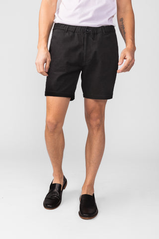 Brushed Cotton Stretch Shorts- Black (6.75" Inseam )