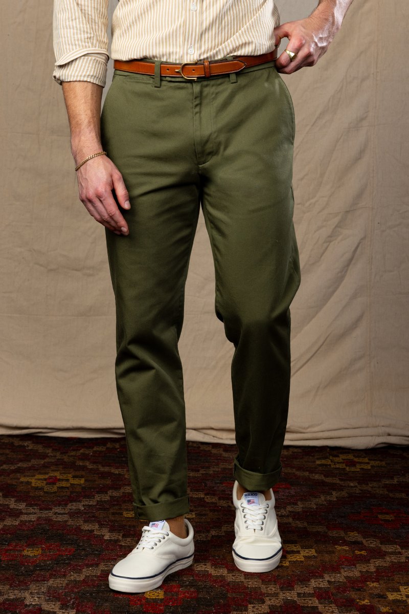 Japanese Twill Tab Front Chino in Olive