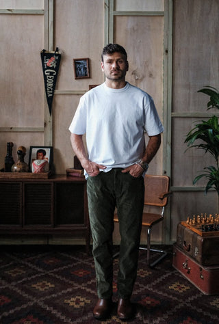 Athletic Straight Fit Japanese Corduroy 5-Pocket Pants In Moss Green