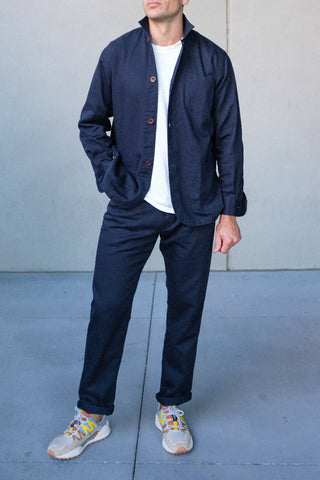 Athletic Straight Fit Japanese Cotton Linen 5-Pocket Pants In Navy