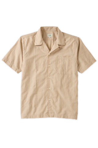 Tan and Ivory Stripe Cotton Linen Camp Collar