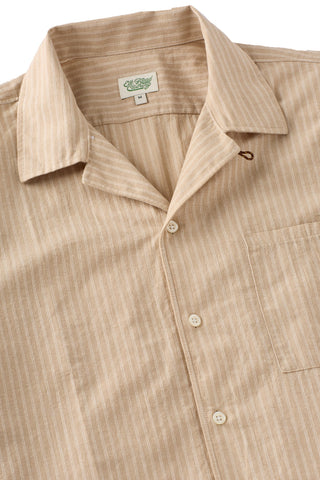Tan and Ivory Stripe Cotton Linen Camp Collar