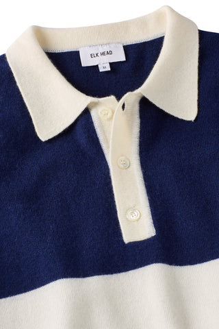 Navy and White Cashmere Blend Polo