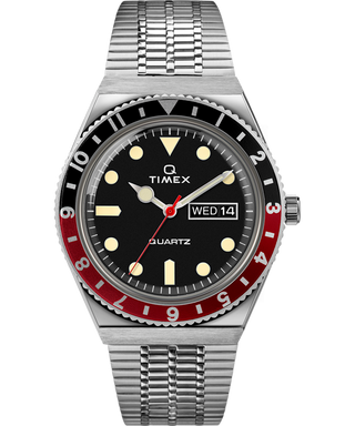 Q Timex Woven Stainless Steel Band Black/Red