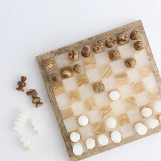 White and Brown Onyx and Marble Chess Set (Small)
