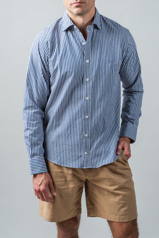 Ivory and Denim Stripe Spread Collar Shirt