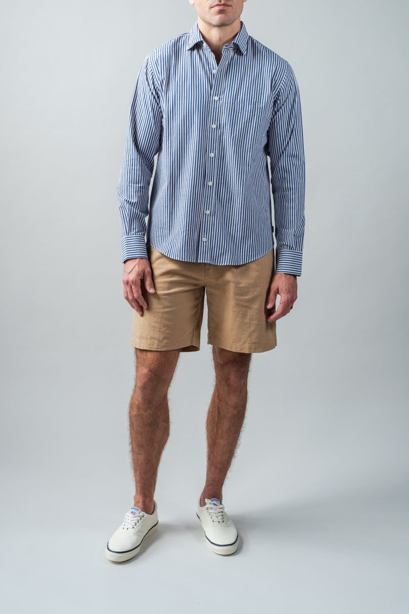 Ivory and Denim Stripe Spread Collar Shirt
