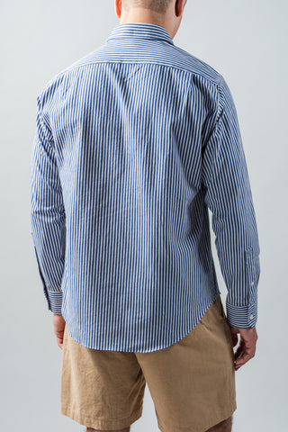 Ivory and Denim Stripe Spread Collar Shirt