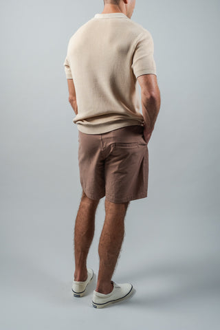 Beige Johnny Collar Rib Knit Polo