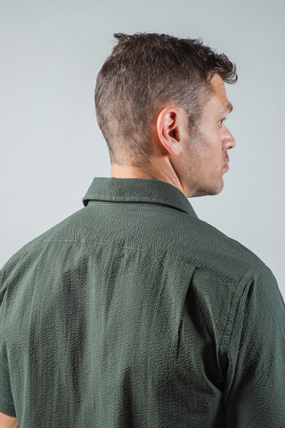 Green Seersucker Camp Collar