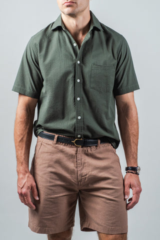 Green Seersucker Camp Collar