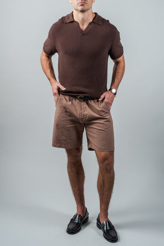 Brown Johnny Collar Rib Knit Polo