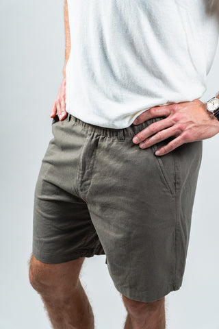 Olive Cotton Linen Field Shorts