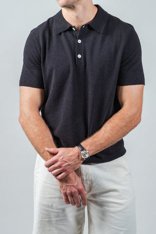 Black Boucle Short Sleeve Polo