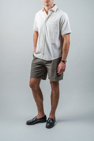 White & Tan Organic Cotton Seersucker Sport Shirt