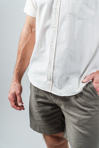 White & Tan Organic Cotton Seersucker Sport Shirt