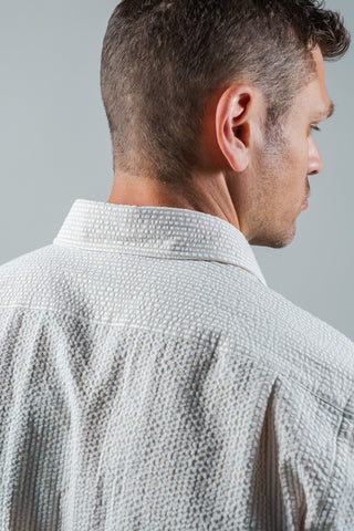 White & Tan Organic Cotton Seersucker Sport Shirt