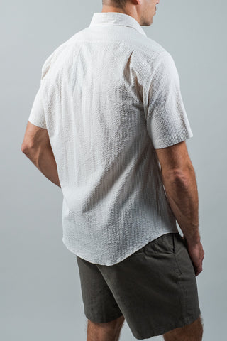 White & Tan Organic Cotton Seersucker Sport Shirt