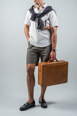 White & Tan Organic Cotton Seersucker Sport Shirt