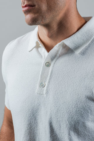 White Boucle Short Sleeve  Polo