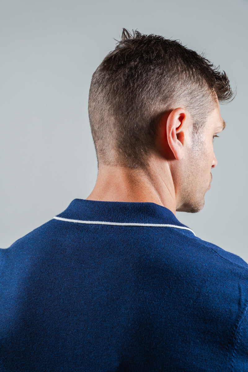 Blue Mélange White Tipped Coton Polo