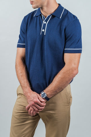 Blue Mélange White Tipped Coton Polo