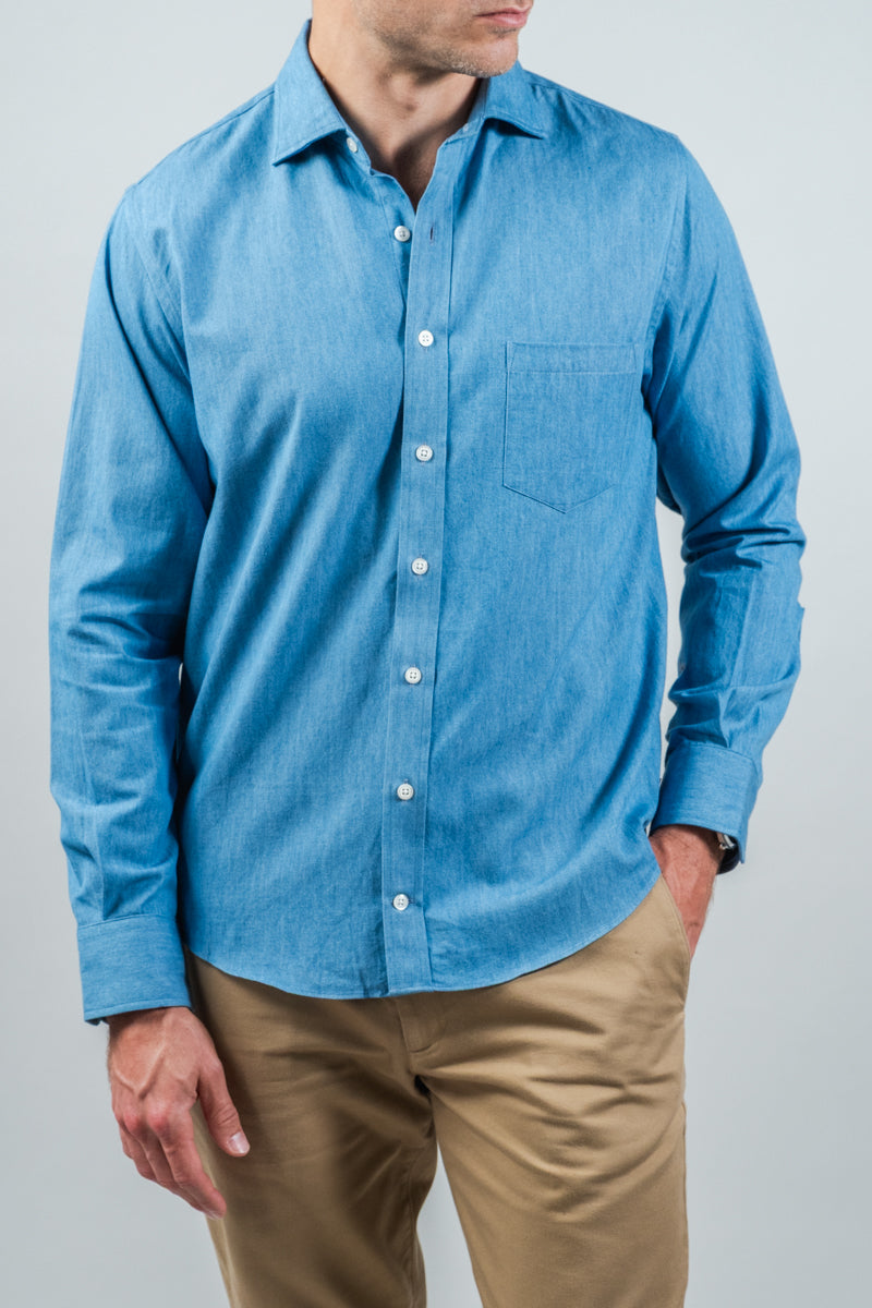 Light Denim Spread Collar