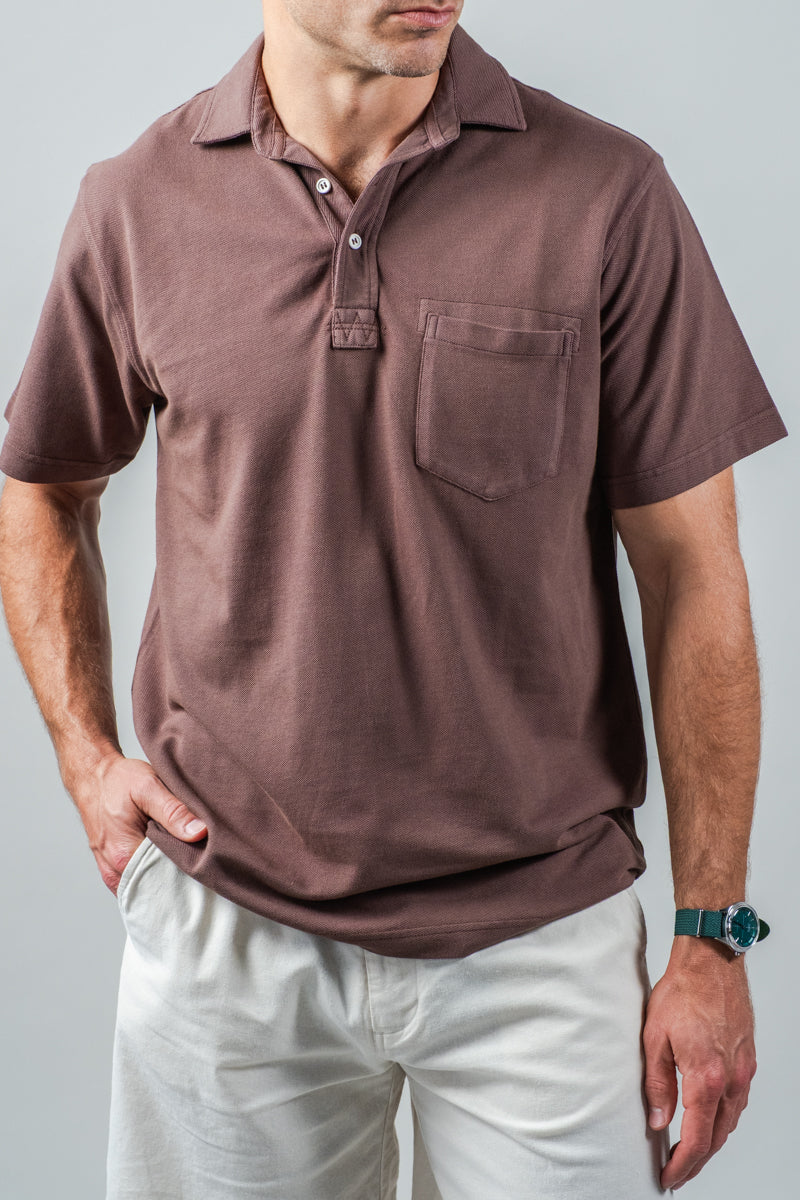 Sideline Pique Polo in Brown