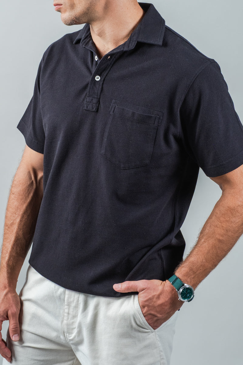 Sideline Pique Polo in Black