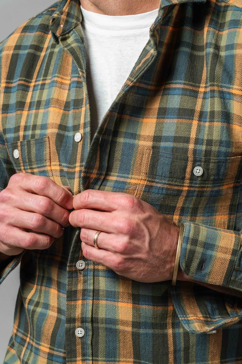 Olive Teal and Tan Heritage Brushed Flannel Shirt