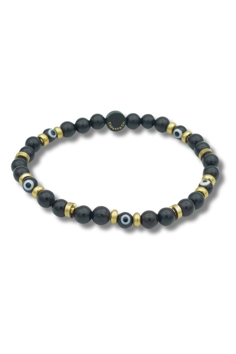 Caputo and Co - Evil Eye Glass And Wood Stretch Bracelet Purple / Ebony Blackwood