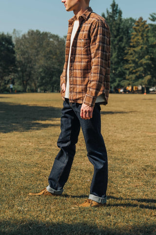 Tan, Navy and Ivory Brushed Flannel
