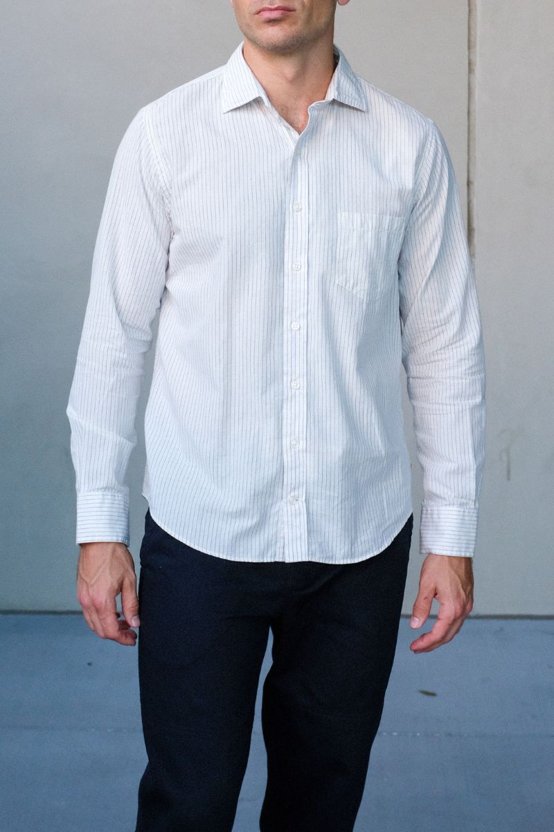 Ivory And Blue Cotton Linen Sport shirt