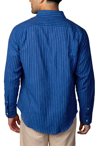 Indigo and White vertical Stripe Button Collar