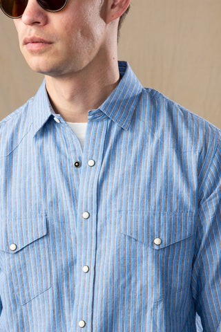 Cotton Linen Ivory Stripe Pearl Snap Western