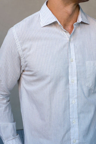 Ivory And Blue Cotton Linen Sport shirt