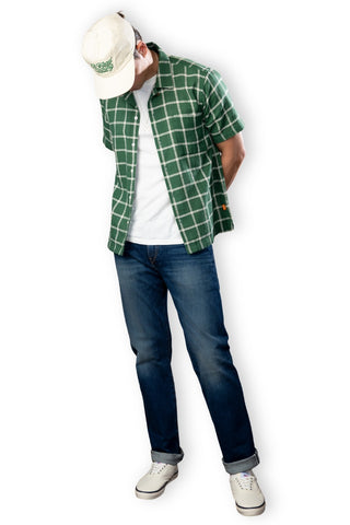Green And Ivory Plaid Camp Collar short sleeve