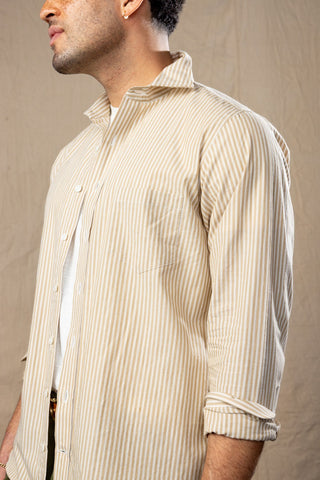 Tan and Ivory Stripe Spread Collar Shirt