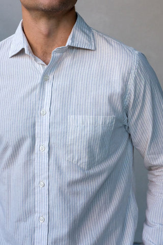 Ivory And Blue Cotton Linen Sport shirt