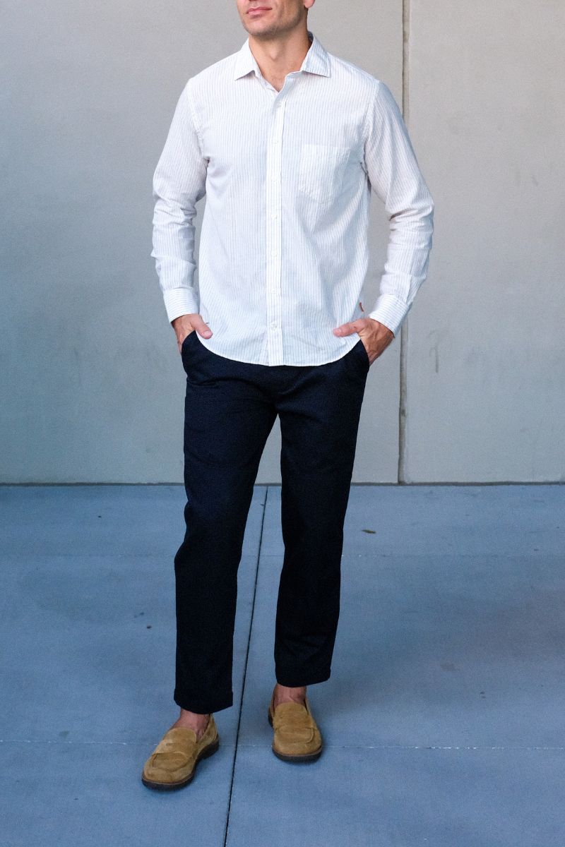 Ivory And Blue Cotton Linen Sport shirt