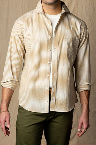 Tan and Ivory Stripe Spread Collar Shirt