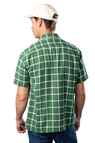 Green And Ivory Plaid Camp Collar short sleeve