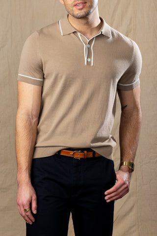Tan and White Tipped Cotton Polo