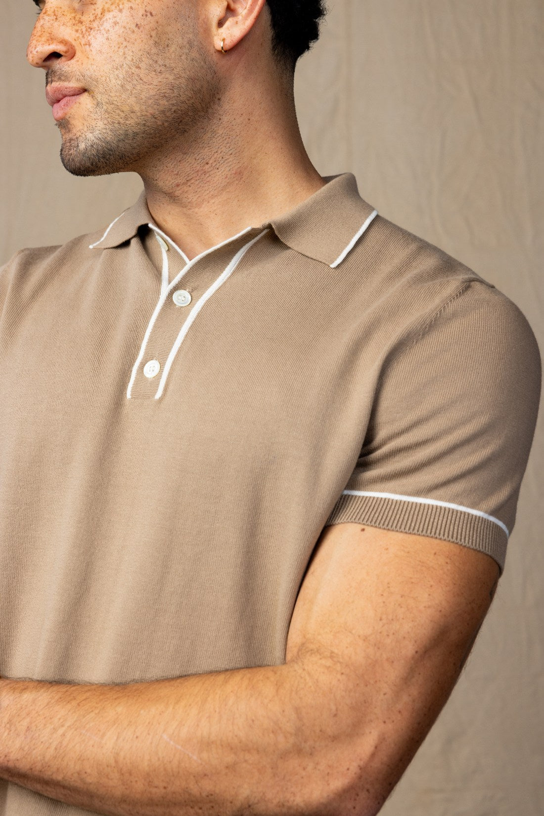 Tan and White Tipped Cotton Polo