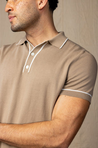 Tan and White Tipped Cotton Polo
