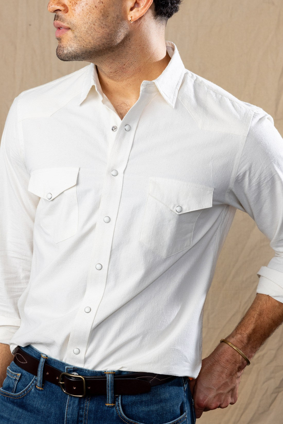 Cotton Silk Ivory Pearl Snap Western