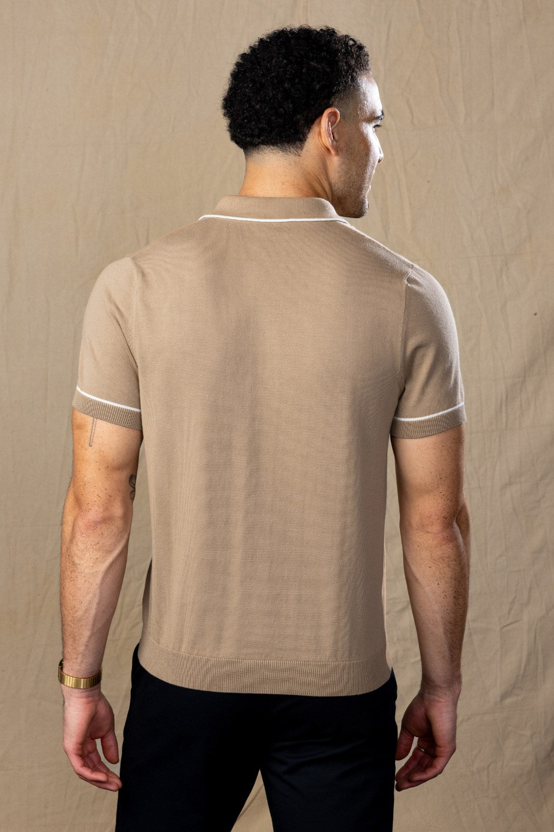 Tan and White Tipped Cotton Polo