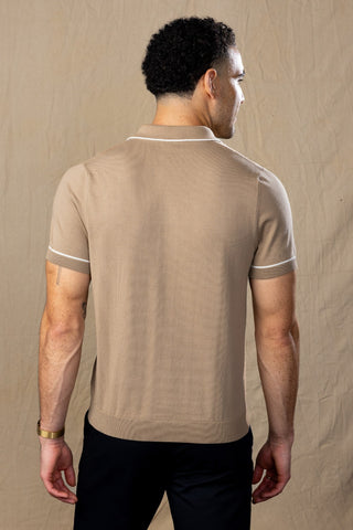 Tan and White Tipped Cotton Polo