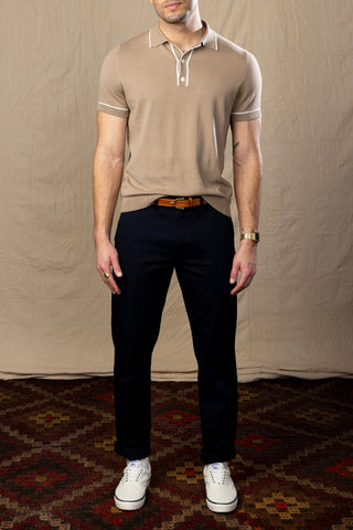 Tan and White Tipped Cotton Polo
