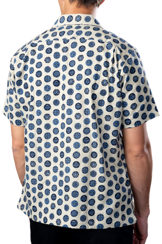 Tan and Blue Floral Camp Collar